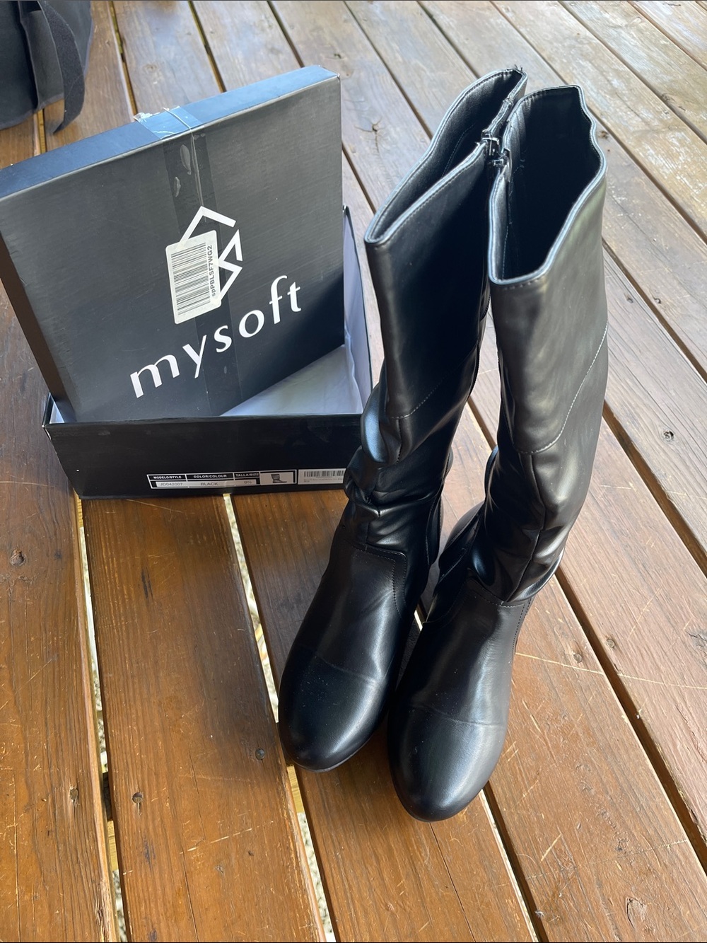 MySoft Black calf high Boots with Side Zipper and 3/4 inch heel